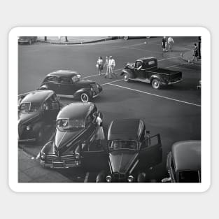 Cars Downtown, 1942. Vintage Photo Sticker